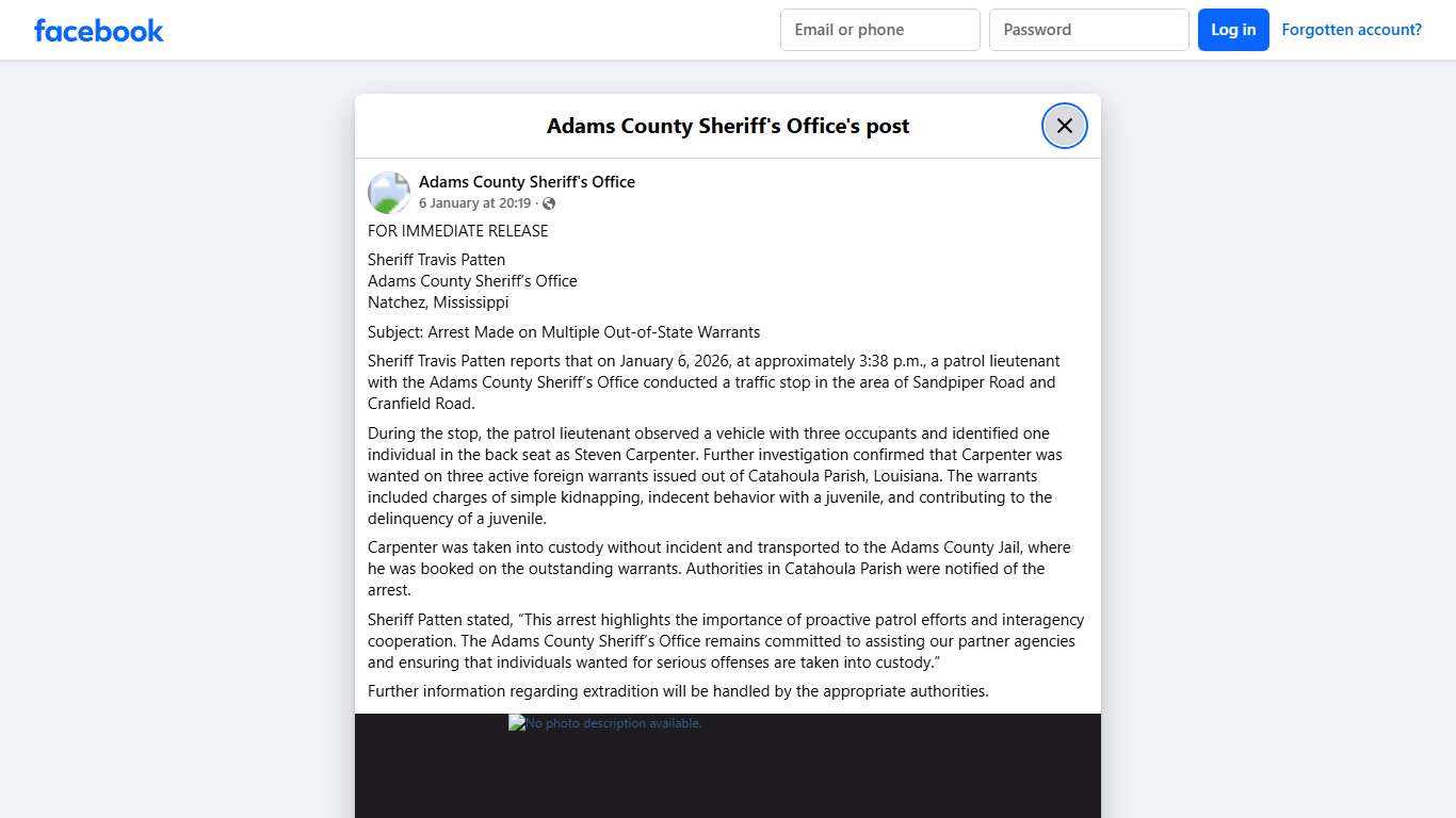 FOR IMMEDIATE RELEASE... - Adams County Sheriff's Office Facebook
